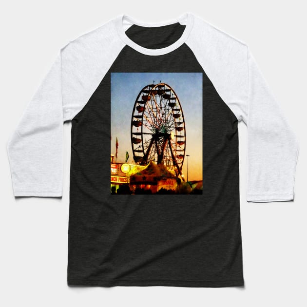 Carnival Midway - Ferris Wheel at Night Baseball T-Shirt by SusanSavad